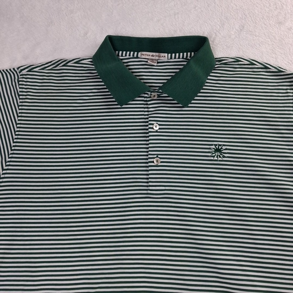 Peter Millar Golf Polo Shirt Mens XL Green Striped Star Logo